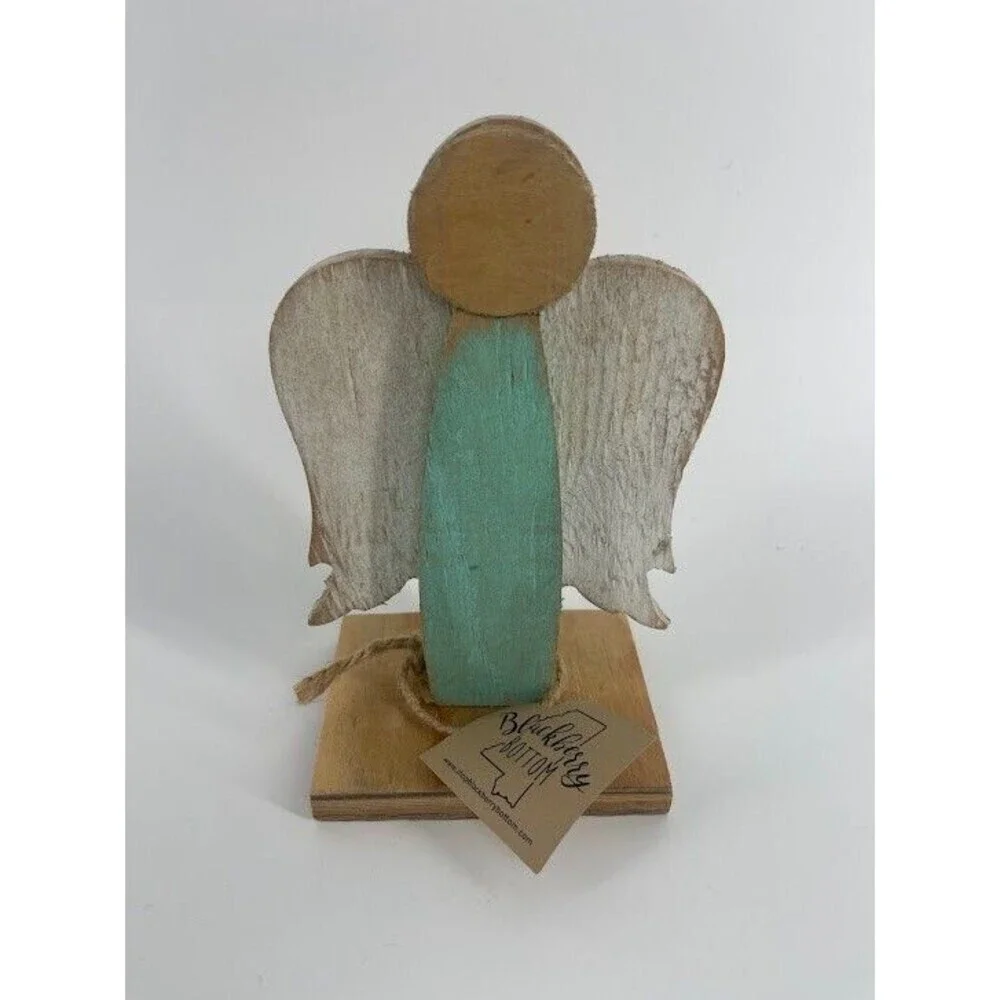 Handcrafted Wooden Angel‎ Figurine Hand Painted NWT Farmhouse decor